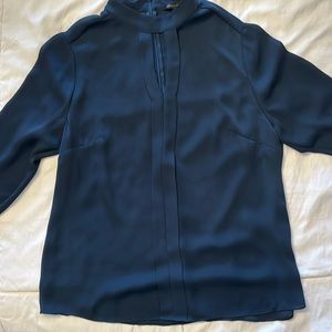 Navy Blue White House Black Market long sleeve semi sheer blouse